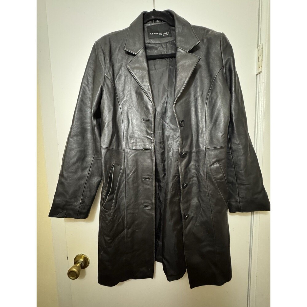 Vintage Y2K Kenneth Cole Genuine Leather Black Trench Size Small